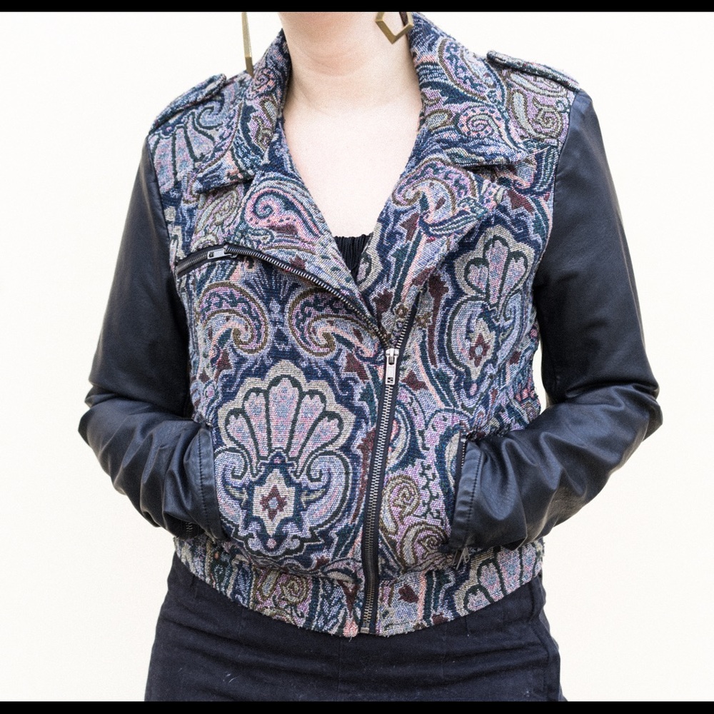Tapestry leather jacket